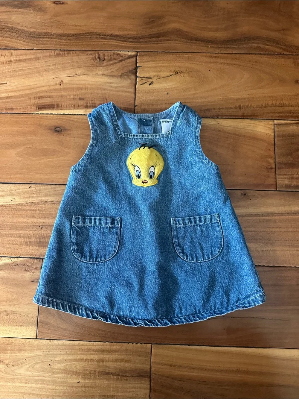 Vintage 1998 Warner Bros Tweety Bird Denim Baby Dress 6M